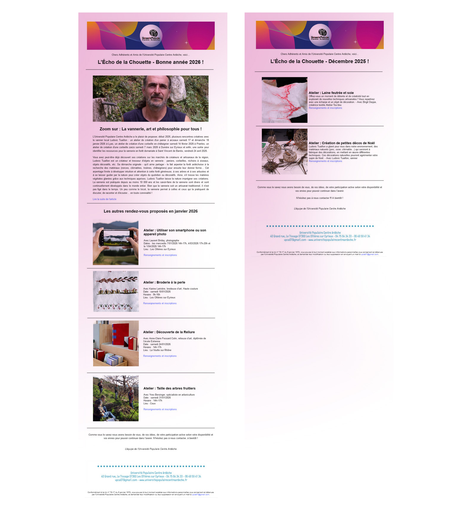 E-mailing | Université Populaire Centre Ardèche